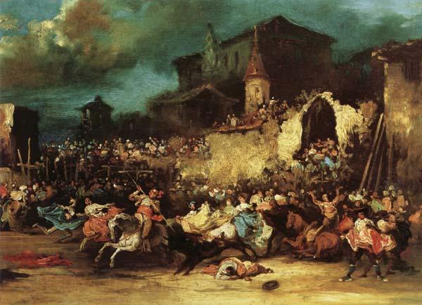 Eugenio Lucas Velazquez Village Bullfight Spain oil painting art